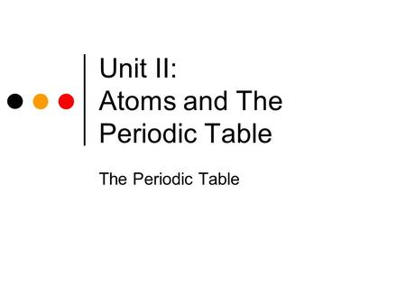Unit II: Atoms and The Periodic Table