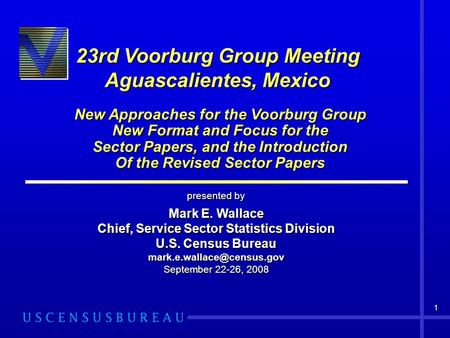 1 23rd Voorburg Group Meeting Aguascalientes, Mexico New Approaches for the Voorburg Group New Format and Focus for the Sector Papers, and the Introduction.