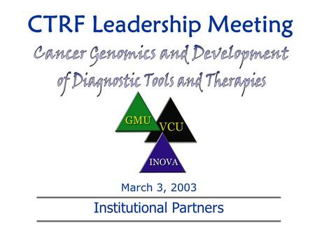 CTRF Leadership Meeting Institutional Partners March 3, 2003.