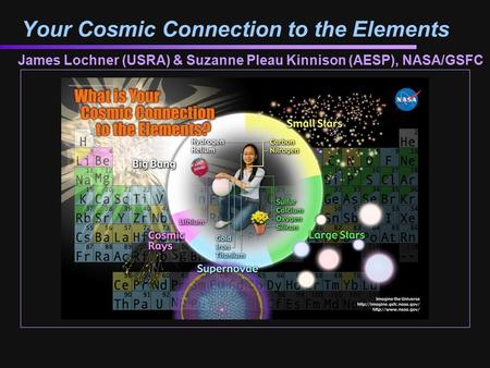 Your Cosmic Connection to the Elements James Lochner (USRA) & Suzanne Pleau Kinnison (AESP), NASA/GSFC.