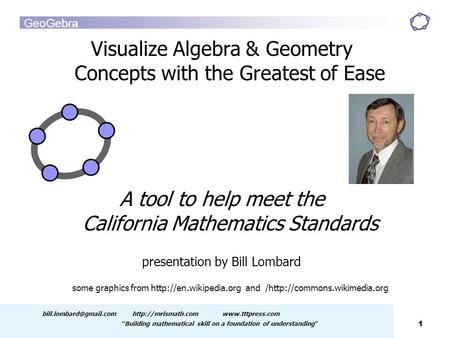 GeoGebra 1 “ Building mathematical skill on a foundation of understanding ” Visualize Algebra.