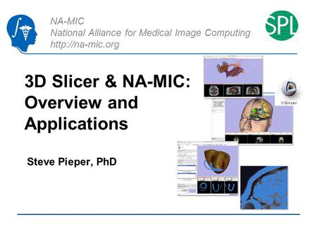 NA-MIC National Alliance for Medical Image Computing  3D Slicer & NA-MIC: Overview and Applications Steve Pieper, PhD.