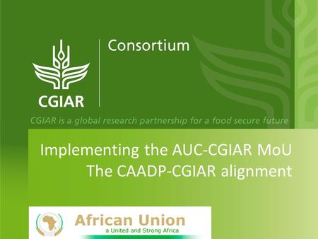 Implementing the AUC-CGIAR MoU The CAADP-CGIAR alignment.