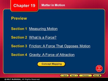 Preview Section 1 Measuring Motion Section 2 What Is a Force?