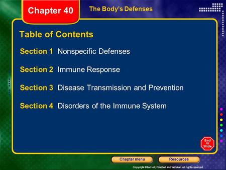 Chapter 40 Table of Contents Section 1 Nonspecific Defenses