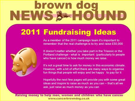 NEWS HOUND brown dog Brown Dog is a Registered Charity (1111550) Raising money to help men, women and children who have cancer www.cancerbrowndog.co.uk.