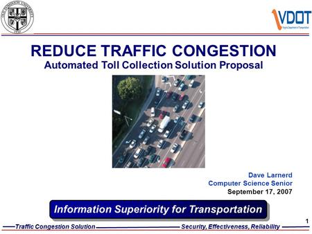 REDUCE TRAFFIC CONGESTION Automated Toll Collection Solution Proposal