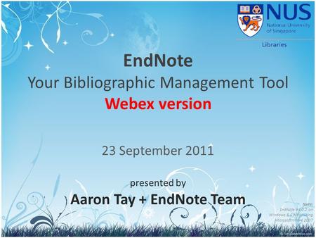 EndNote Your Bibliographic Management Tool Webex version
