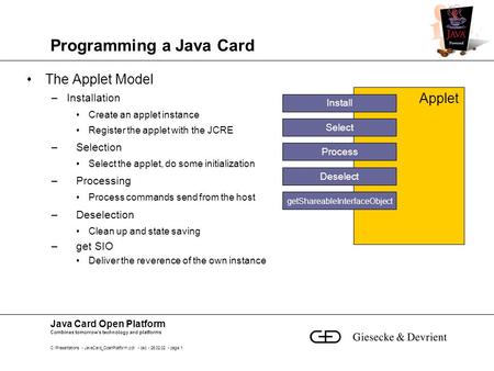 Java Card Open Platform Combines tomorrow's technology and platforms C:\Presentations - JavaCard_OpenPlatform.ppt - bsc - 26.02.02 - page 1 Programming.