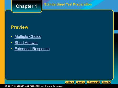 Chapter 1 Preview Multiple Choice Short Answer Extended Response
