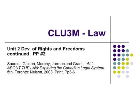 CLU3M - Law Unit 2 Dev. of Rights and Freedoms continued . PP #2