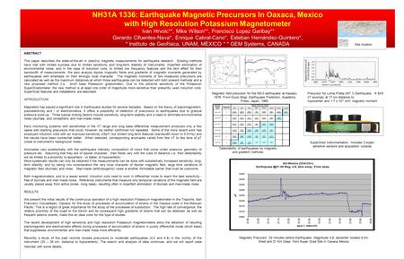 NH31A 1336: Earthquake Magnetic Precursors In Oaxaca, Mexico with High Resolution Potassium Magnetometer NH31A 1336: Earthquake Magnetic Precursors In.