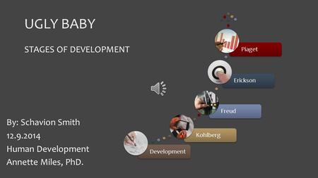 UGLY BABY DevelopmentKohlbergFreudEricksonPiaget STAGES OF DEVELOPMENT By: Schavion Smith 12.9.2014 Human Development Annette Miles, PhD.