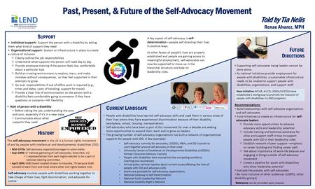 Past, Present, & Future of the Self-Advocacy Movement H ISTORY S UPPORT F UTURE Told by Tia Nelis C URRENT L ANDSCAPE The self-advocacy movement in the.