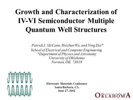 Growth and Characterization of IV-VI Semiconductor Multiple Quantum Well Structures Patrick J. McCann, Huizhen Wu, and Ning Dai* School of Electrical and.