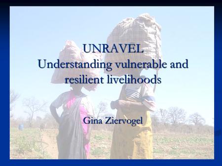 UNRAVEL Understanding vulnerable and resilient livelihoods Gina Ziervogel.
