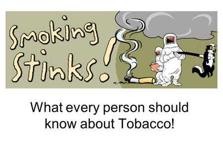 What every person should know about Tobacco!. What do you know about Smoking? The nicotine in cigarettes causes cancer? The tar in cigarettes causes addiction?