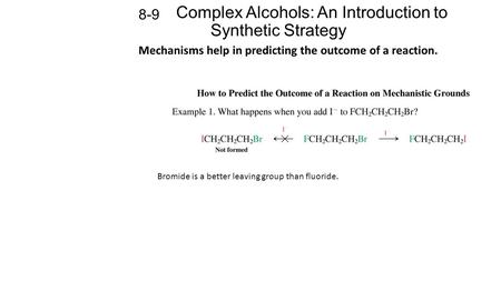 Complex Alcohols: An Introduction to Synthetic Strategy 8-9 Mechanisms help in predicting the outcome of a reaction. Bromide is a better leaving group.