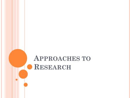 A PPROACHES TO R ESEARCH. S ESSION A IM To provide an overview of the differing methods of research and their uses.
