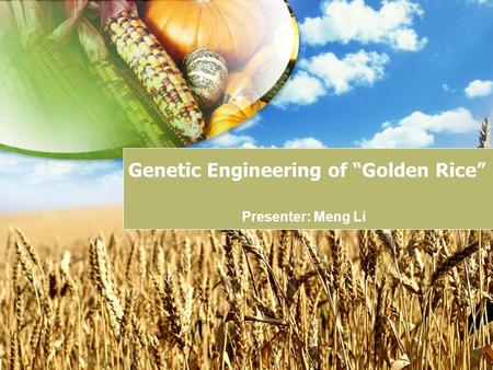 Genetic Engineering of “Golden Rice” Presenter: Meng Li.