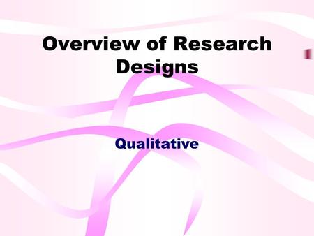 Overview of Research Designs Qualitative. Outline Comparison of Qualitative and Quantitative Research Types of Qualitative Research Data Collection in.