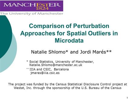 11 Comparison of Perturbation Approaches for Spatial Outliers in Microdata Natalie Shlomo* and Jordi Marés** * Social Statistics, University of Manchester,