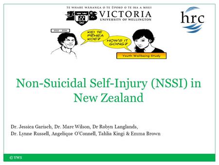 Dr. Jessica Garisch, Dr. Marc Wilson, Dr Robyn Langlands, Dr. Lynne Russell, Angelique O’Connell, Tahlia Kingi & Emma Brown Non-Suicidal Self-Injury (NSSI)