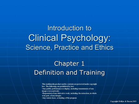 Introduction to Clinical Psychology: Science, Practice and Ethics