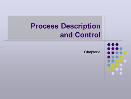 Process Description and Control Chapter 3. Major Requirements of an OS Interleave the execution of several processes to maximize processor utilization.