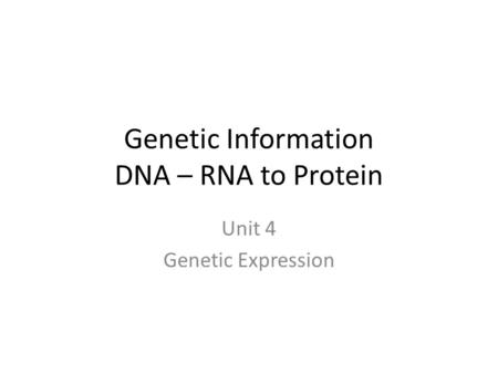Genetic Information DNA – RNA to Protein