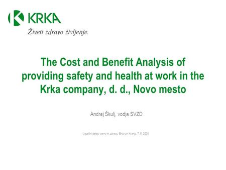 Andrej Škulj, vodja SVZD Uspešni delajo varno in zdravo, Brdo pri Kranju, 7.11.2008 The Cost and Benefit Analysis of providing safety and health at work.