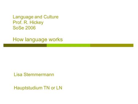 Language and Culture Prof. R. Hickey SoSe 2006 How language works