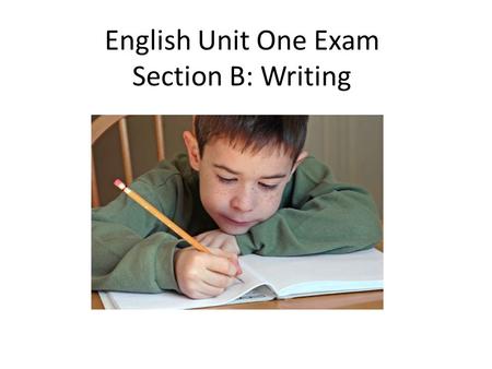 English Unit One Exam Section B: Writing. The mark distribution is the same for each tier. QuestionMarksSuggested Time (minutes) 516 (10 + 6)25 624 (16.