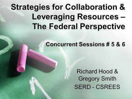 Strategies for Collaboration & Leveraging Resources – The Federal Perspective Concurrent Sessions # 5 & 6 Richard Hood & Gregory Smith SERD - CSREES.