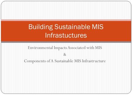 Building Sustainable MIS Infrastuctures