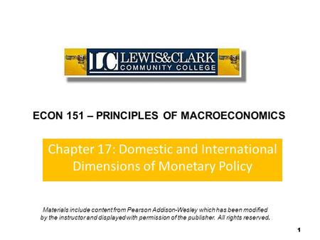 Chapter 17: Domestic and International Dimensions of Monetary Policy