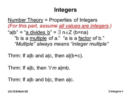 Integers Number Theory = Properties of Integers