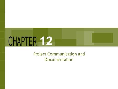 Project Communication and Documentation 12. Chapter Concepts Suggestions for enhancing personal communication, such as face-to-face discussions and written.