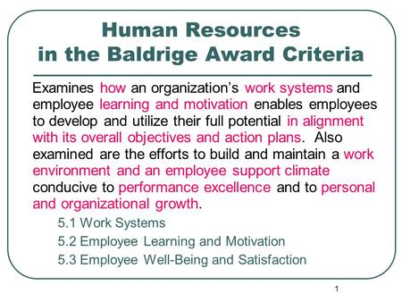 Human Resources in the Baldrige Award Criteria