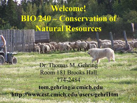 Dr. Thomas M. Gehring Room 181 Brooks Hall 774-2484  Welcome! BIO 240 – Conservation of Natural.