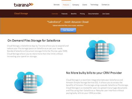 “Salesforce” - meet Amazon Cloud Upload unlimited files sizes to your salesforce Get Started On Demand Files Storage for Salesforce Cloud Storage, a Salesforce.