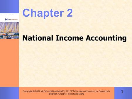 Copyright  2002 McGraw-Hill Australia Pty Ltd PPTs t/a Macroeconomics by Dornbusch, Bodman, Crosby, Fischer and Startz 1 Chapter 2 National Income Accounting.
