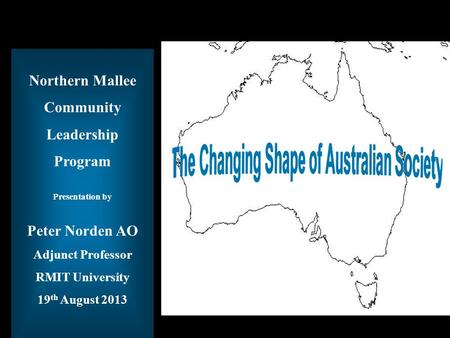 Title of Presentation Northern Mallee Community Leadership Program Presentation by Peter Norden AO Adjunct Professor RMIT University 19 th August 2013.