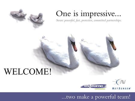 WELCOME!. Page: 2 Agenda One is impressive – two make a powerful team! Networking solutions, the Extreme way Coffee Break Security solutions, the NetScreen.