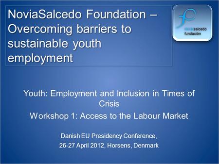 NoviaSalcedo Foundation – Overcoming barriers to sustainable youth employment Youth: Employment and Inclusion in Times of Crisis Workshop 1: Access to.
