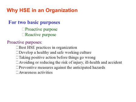Why HSE in an Organization