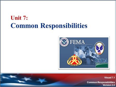 Visual 7.1 Common Responsibilities Version 2.0 Unit 7: Common Responsibilities.