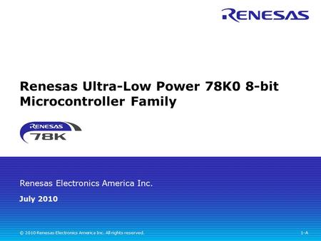 Renesas Ultra-Low Power 78K0 8-bit Microcontroller Family