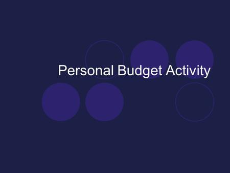Personal Budget Activity. Personal Budget Reminder If HOURLY RATE is given: HOURLY RATE * 40 HOUR WORK WEEK = WEEKLY SALARY WEEKLY SALARY * 4 WEEKS IN.