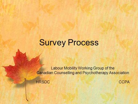 Labour Mobility Working Group of the Canadian Counselling and Psychotherapy Association HRSDCCCPA Survey Process.